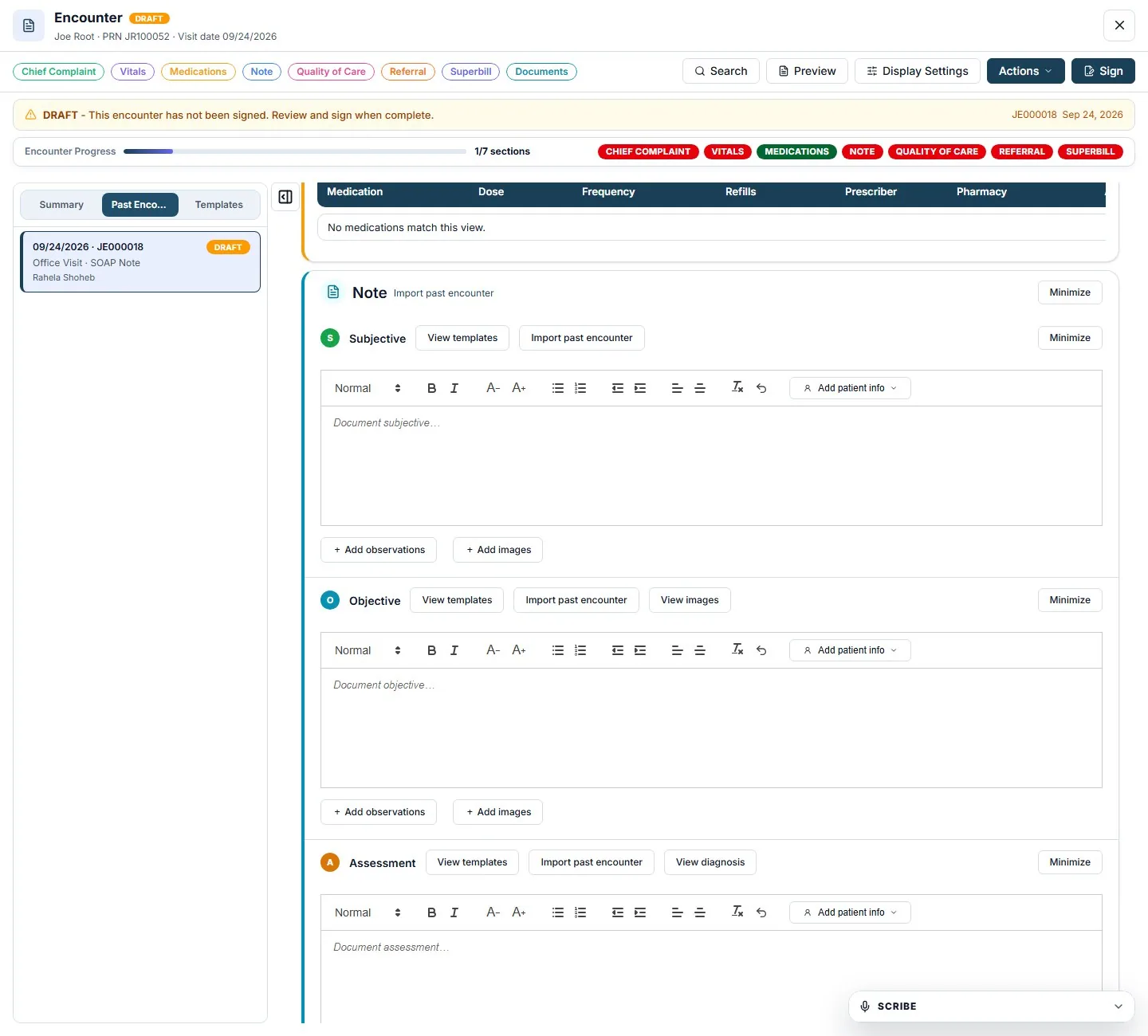 HealthVision soap documentation interface