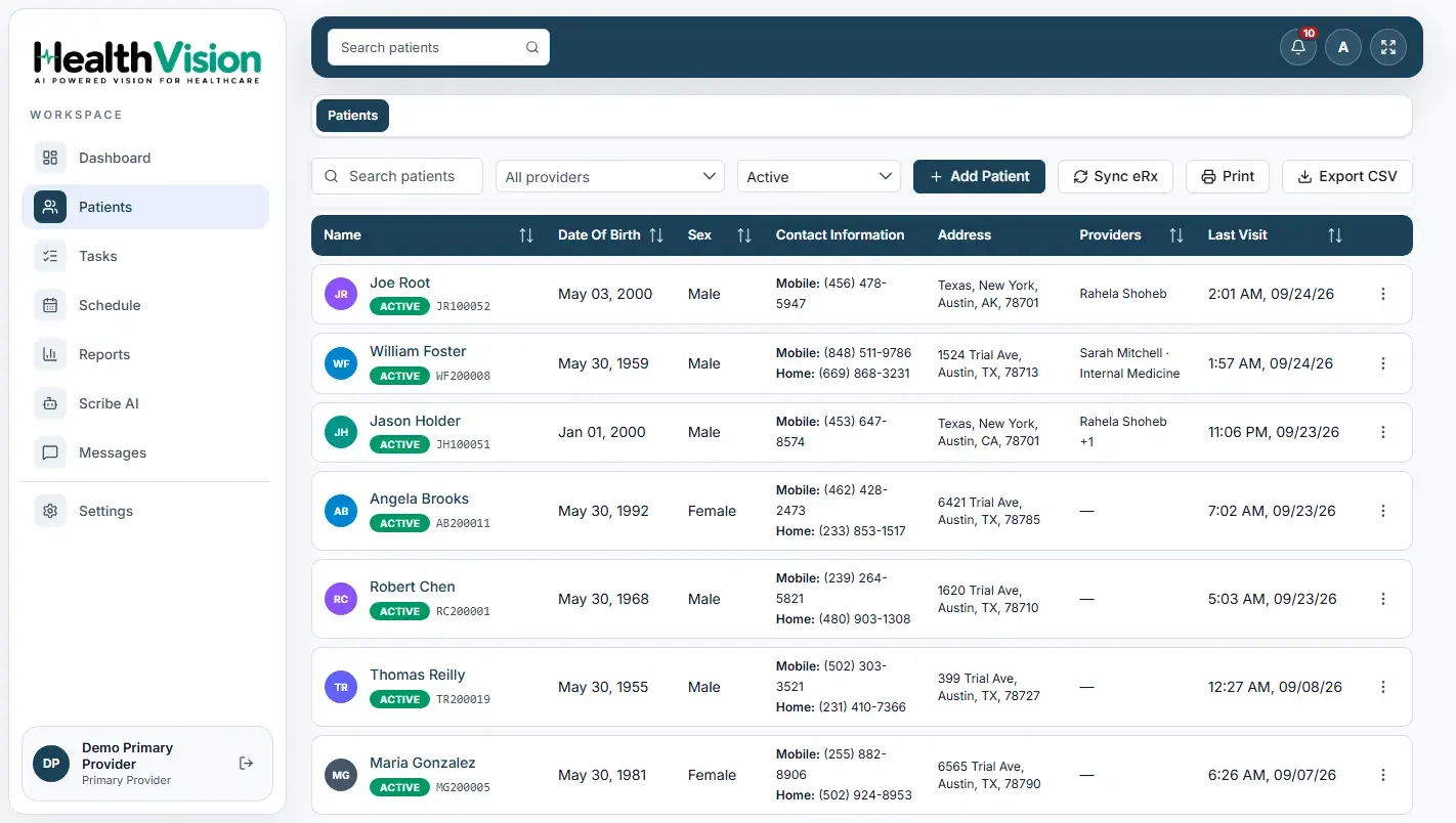 HealthVision patient records screen from the Internal Medicine product manual