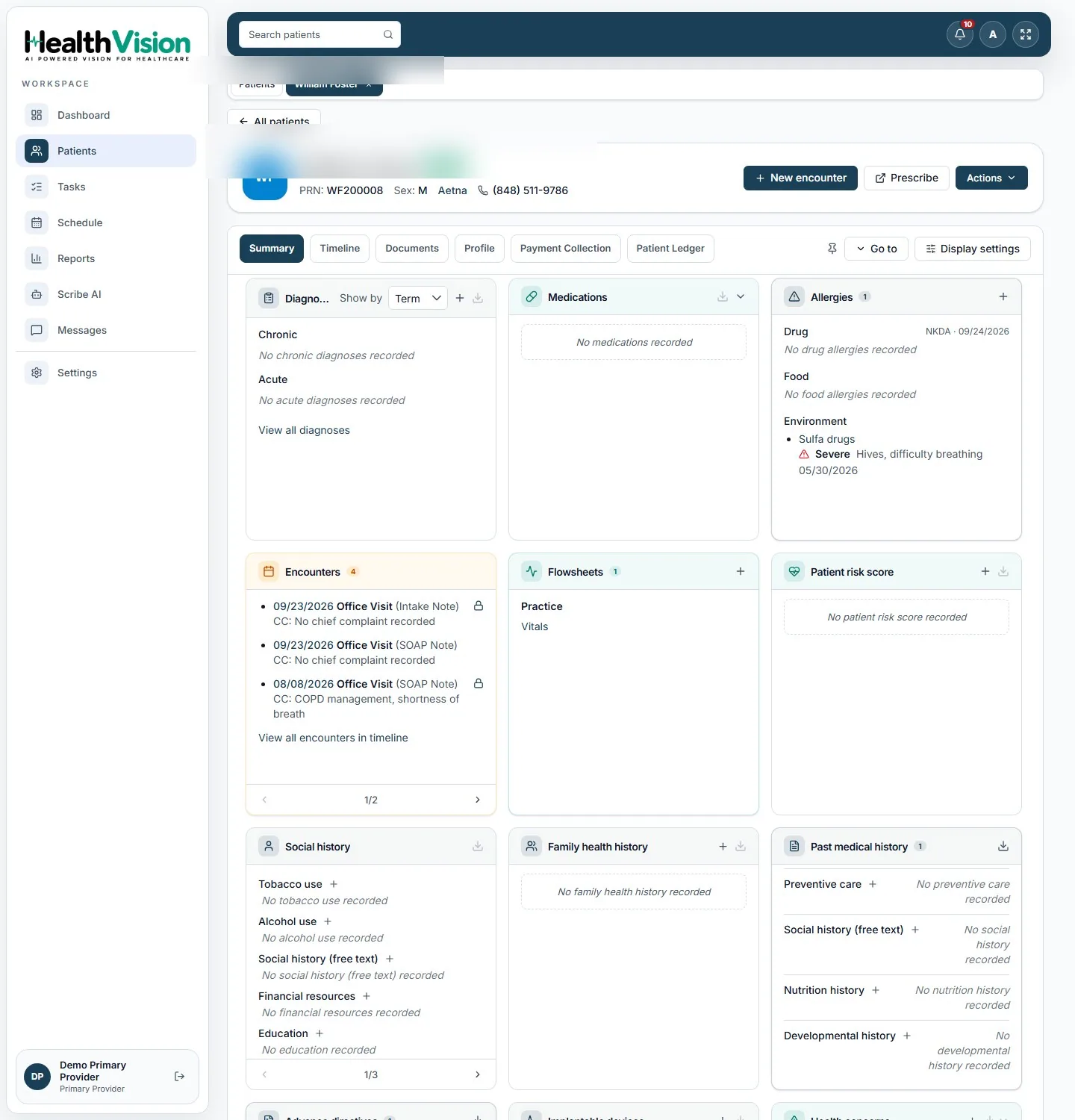 Enlarged genuine HealthVision provider EHR screenshot